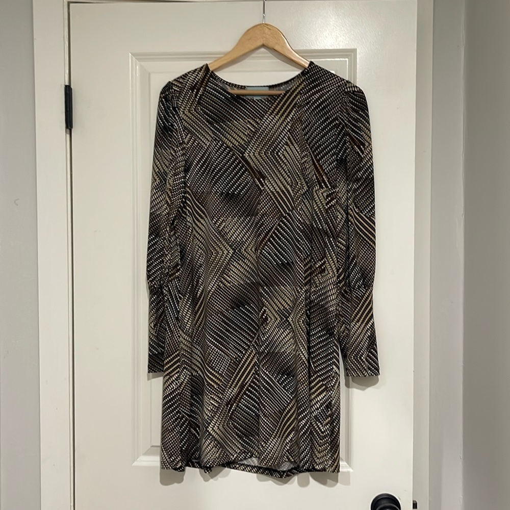 Veronica M, Long Sleeve Dress. Brown, Black and White